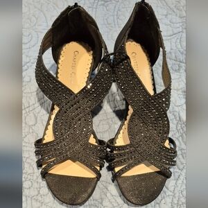 Charles David Glittery Black Strappy Heels